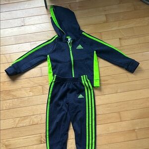 Adidas Youth Navy and Bright Green Tracksuit